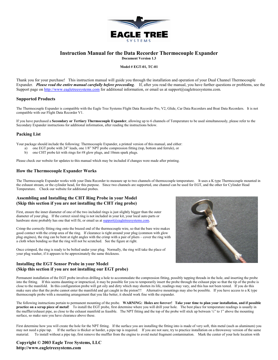 Eagle Tree Thermocouple Expander User Manual | 3 pages