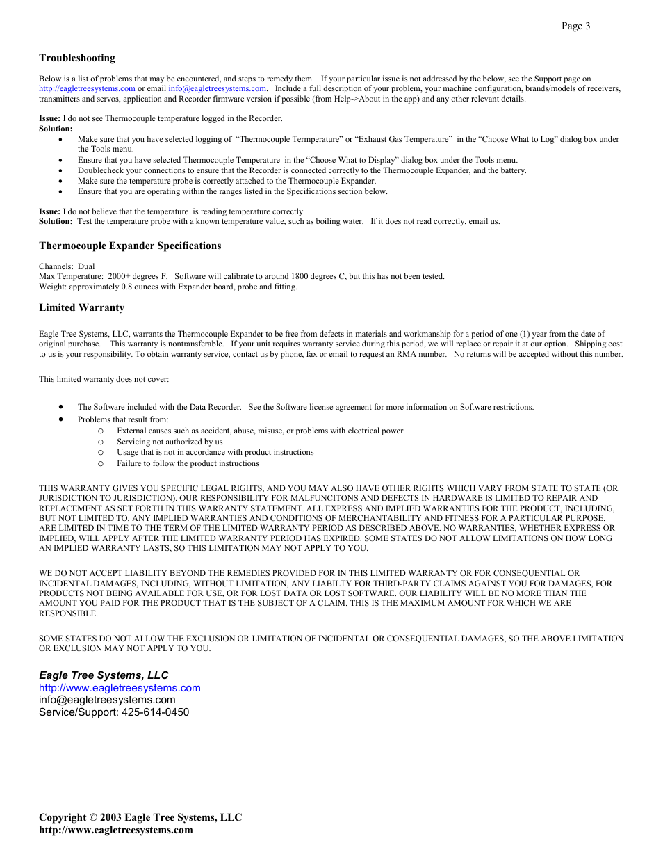 Eagle Tree Thermocouple Expander User Manual | Page 3 / 3