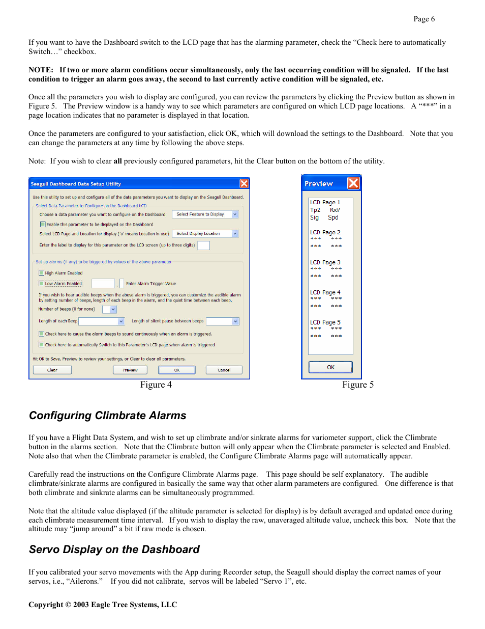 Configuring climbrate alarms, Servo display on the dashboard | Eagle Tree Seagull Expander User Manual | Page 6 / 12