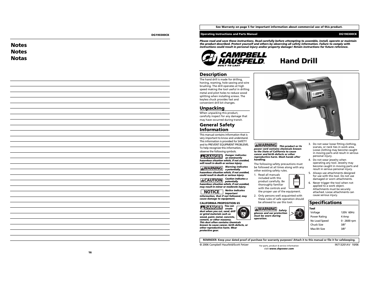 Campbell Hausfeld DG190300CK User Manual | 8 pages