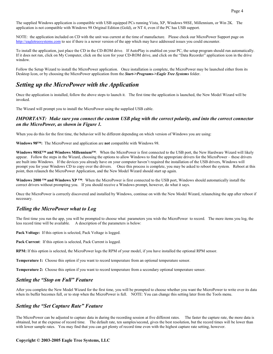 Setting up the micropower with the application | Eagle Tree eLogger V2 User Manual | Page 4 / 8