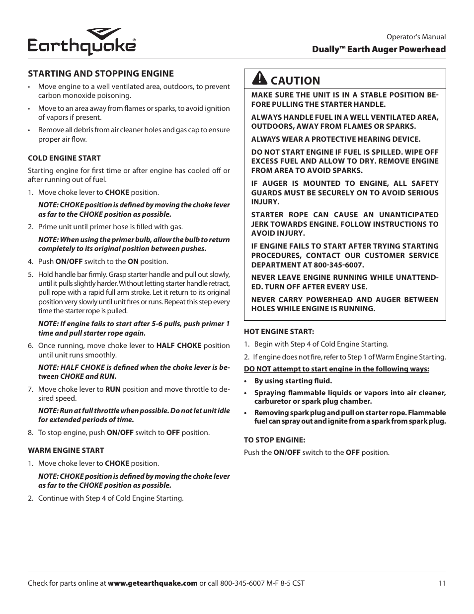 Caution | EarthQuake 10310 User Manual | Page 11 / 72