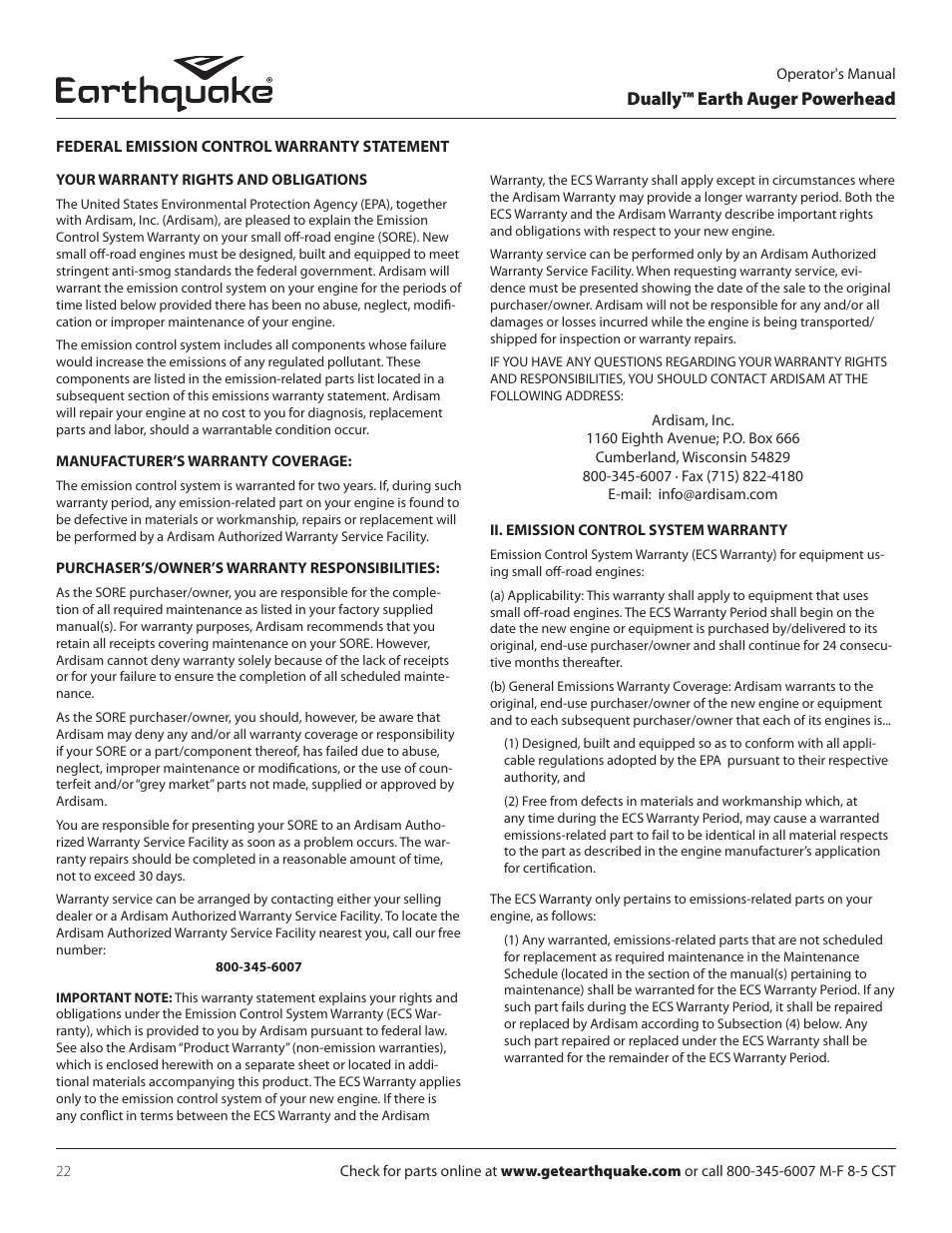 Dually™ earth auger powerhead | EarthQuake 10310 User Manual | Page 22 / 72