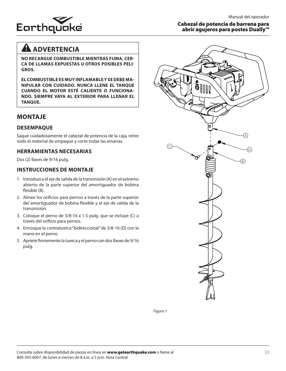 Advertencia, Montaje | EarthQuake 10310 User Manual | Page 33 / 72