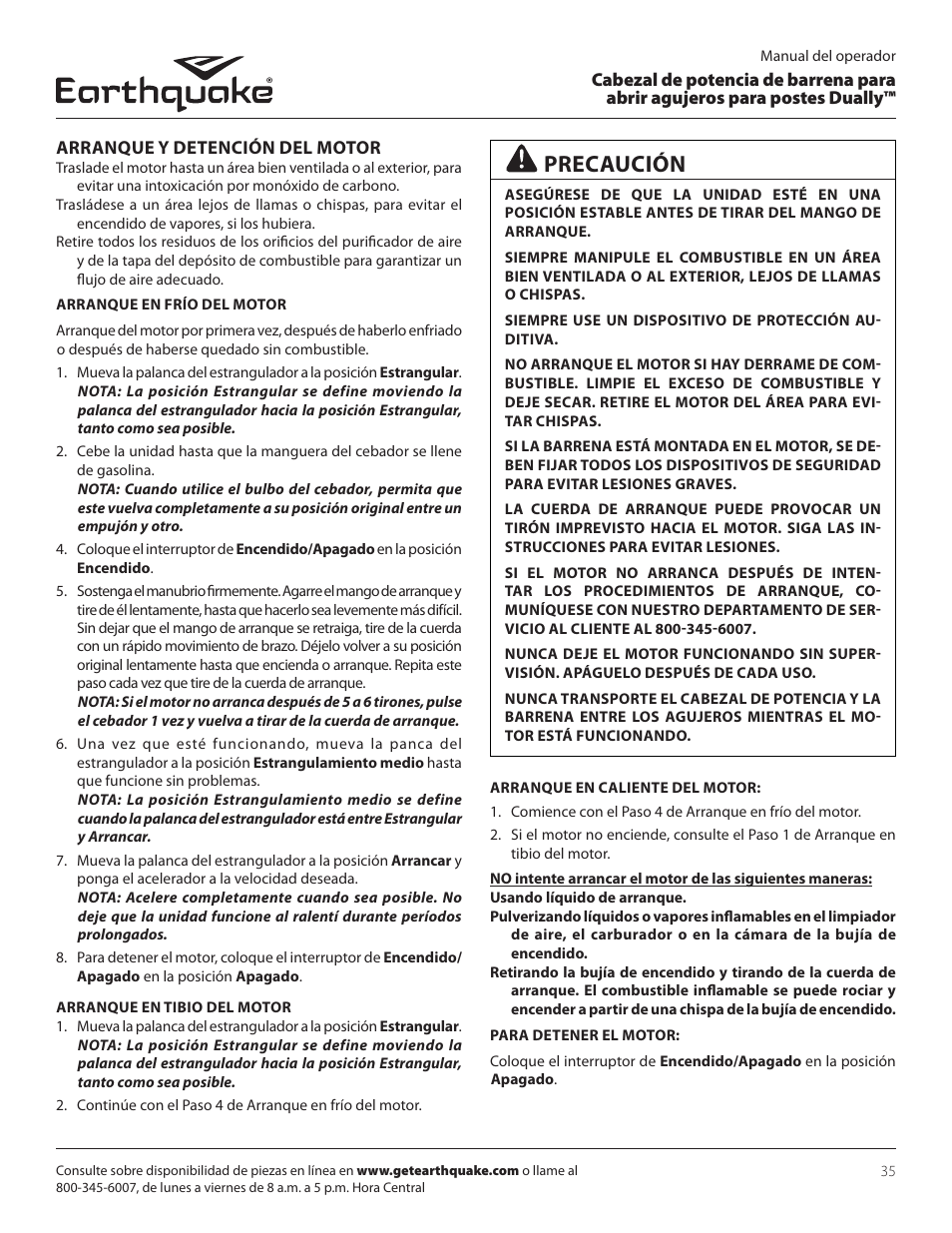 Precaución | EarthQuake 10310 User Manual | Page 35 / 72