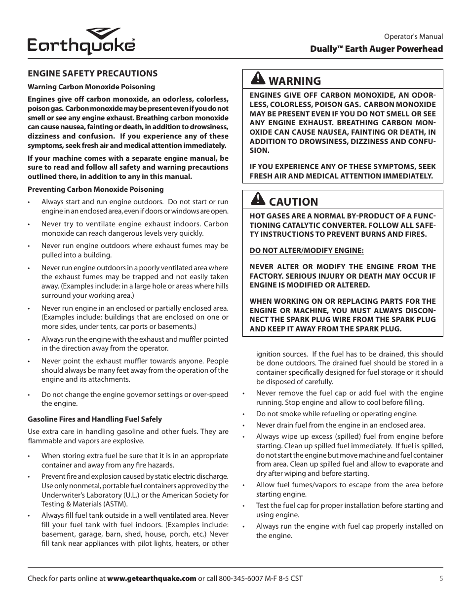 Caution, Warning | EarthQuake 10310 User Manual | Page 5 / 72