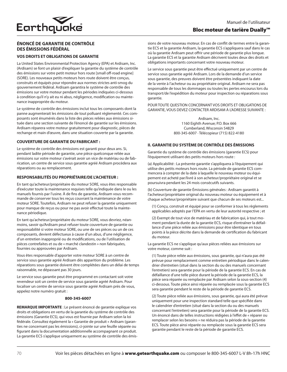 Bloc moteur de tarière dually | EarthQuake 10310 User Manual | Page 70 / 72
