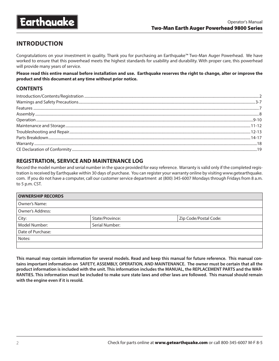 Introduction | EarthQuake 9800B User Manual | Page 2 / 20