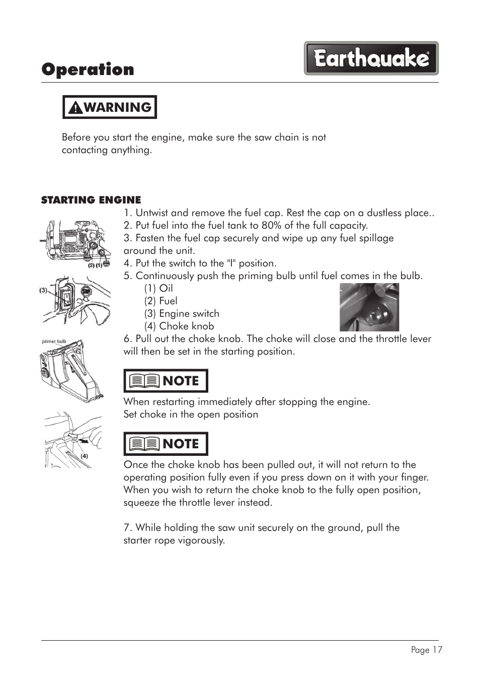 Operation, Warning | EarthQuake CS4116 User Manual | Page 17 / 40