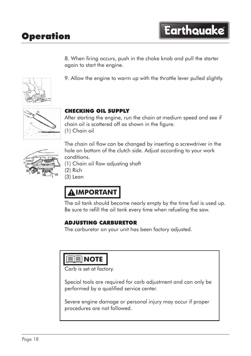 Operation, Important | EarthQuake CS4116 User Manual | Page 18 / 40
