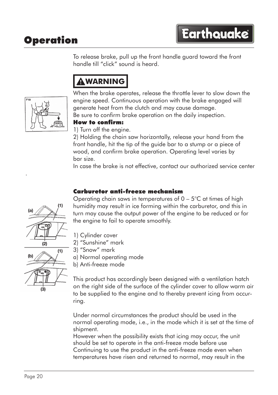 Operation, Warning | EarthQuake CS4116 User Manual | Page 20 / 40