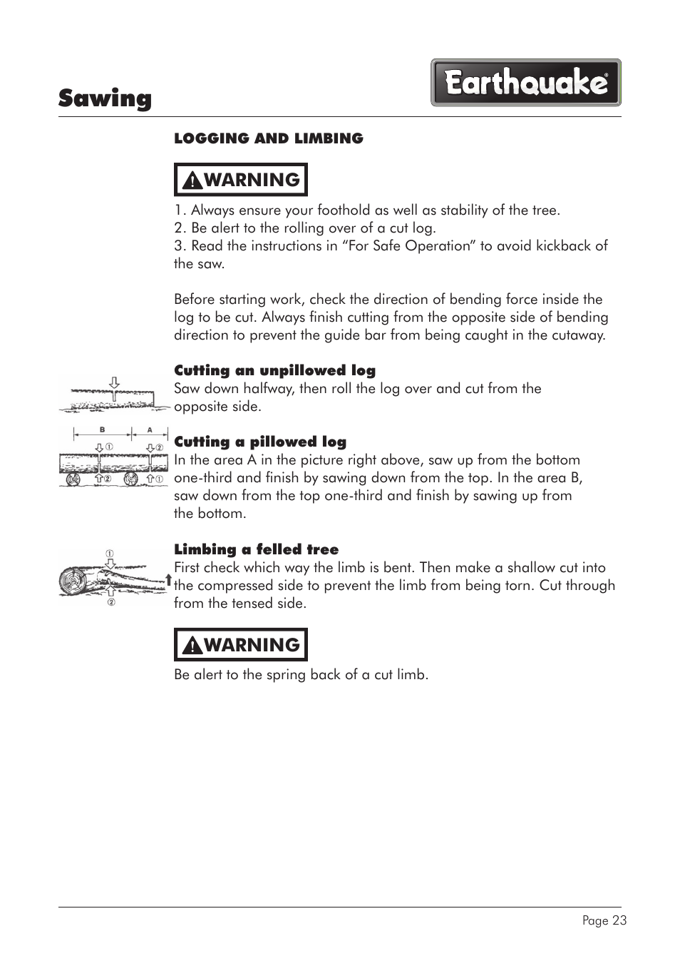 Sawing, Warning | EarthQuake CS4116 User Manual | Page 23 / 40