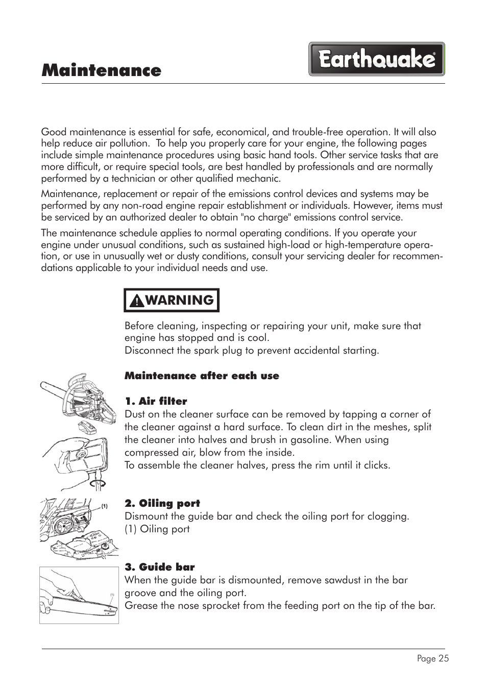 Maintenance, Warning | EarthQuake CS4116 User Manual | Page 25 / 40