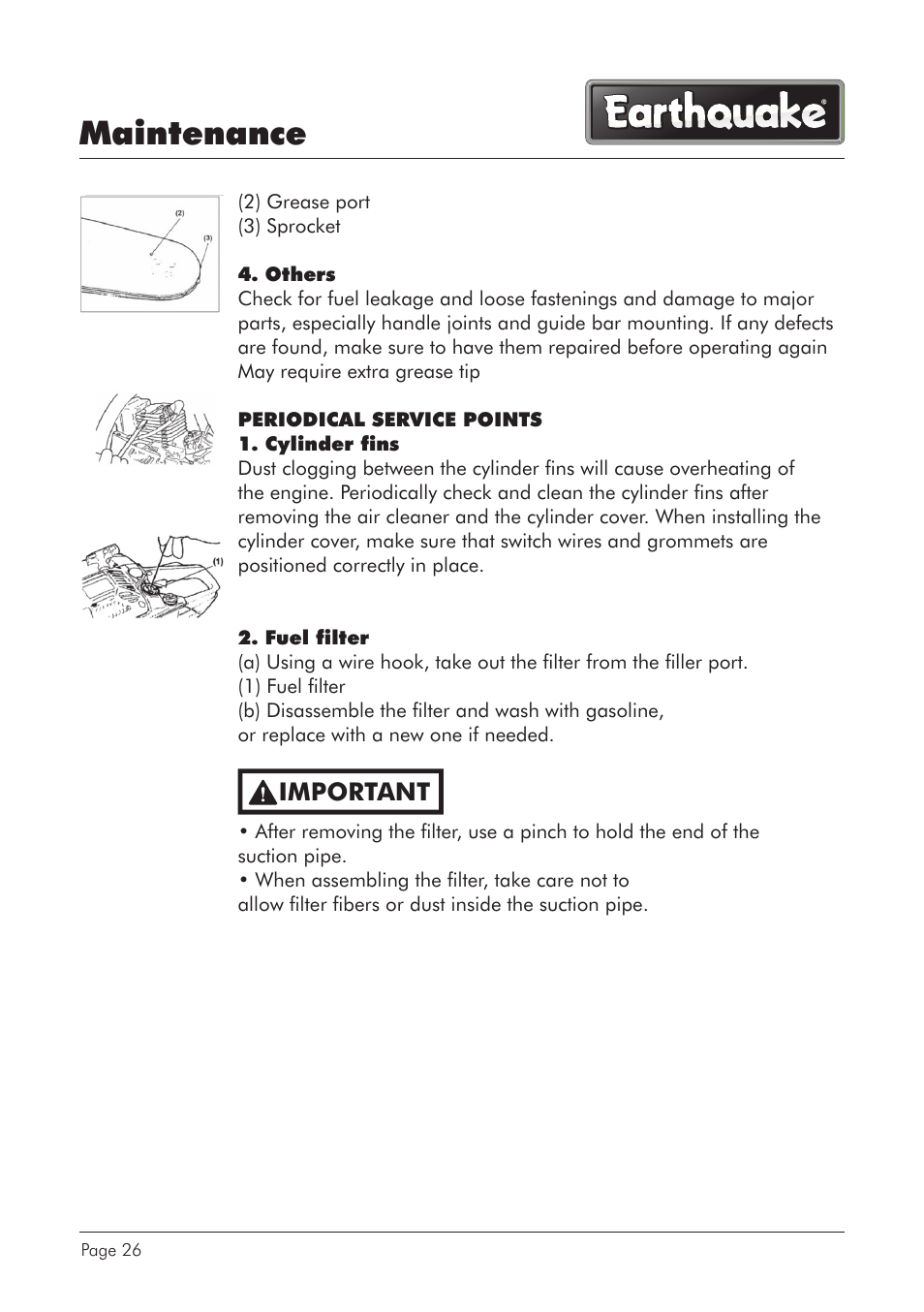 Maintenance, Important | EarthQuake CS4116 User Manual | Page 26 / 40