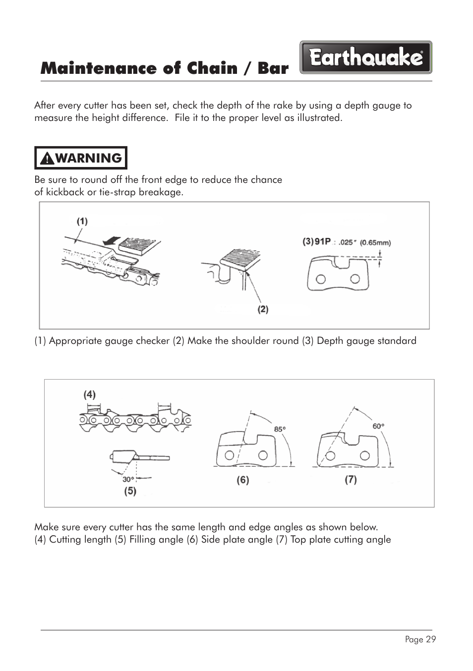 Maintenance of chain / bar | EarthQuake CS4116 User Manual | Page 29 / 40