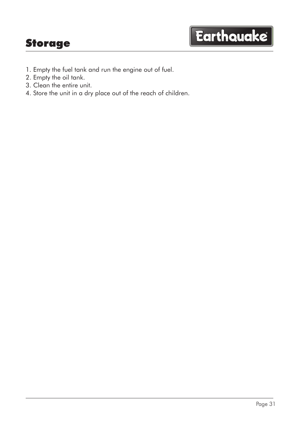 Storage | EarthQuake CS4116 User Manual | Page 31 / 40