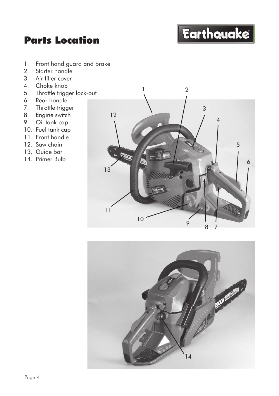 Parts location | EarthQuake CS4116 User Manual | Page 4 / 40