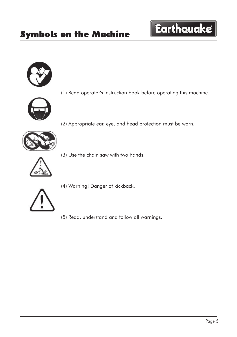 Symbols on the machine | EarthQuake CS4116 User Manual | Page 5 / 40