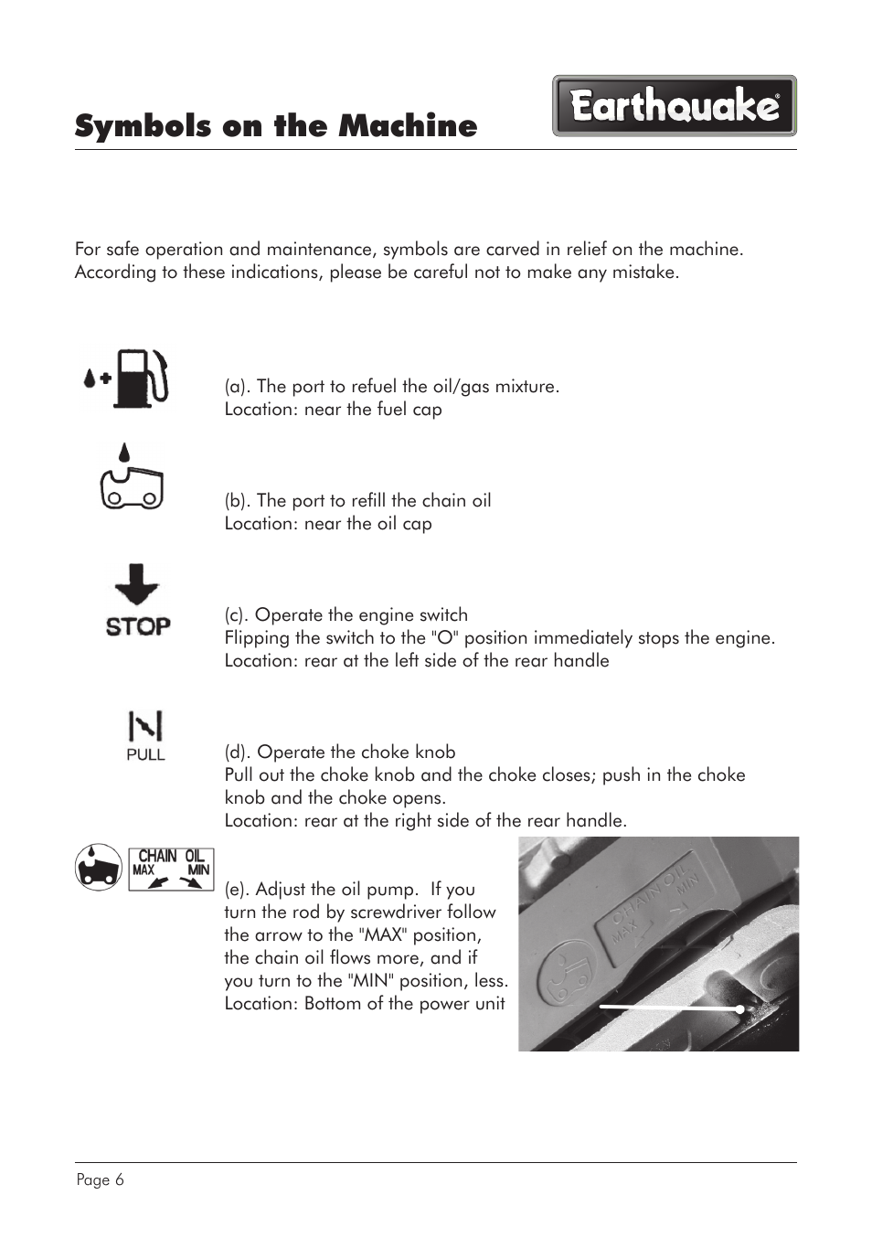 Symbols on the machine | EarthQuake CS4116 User Manual | Page 6 / 40
