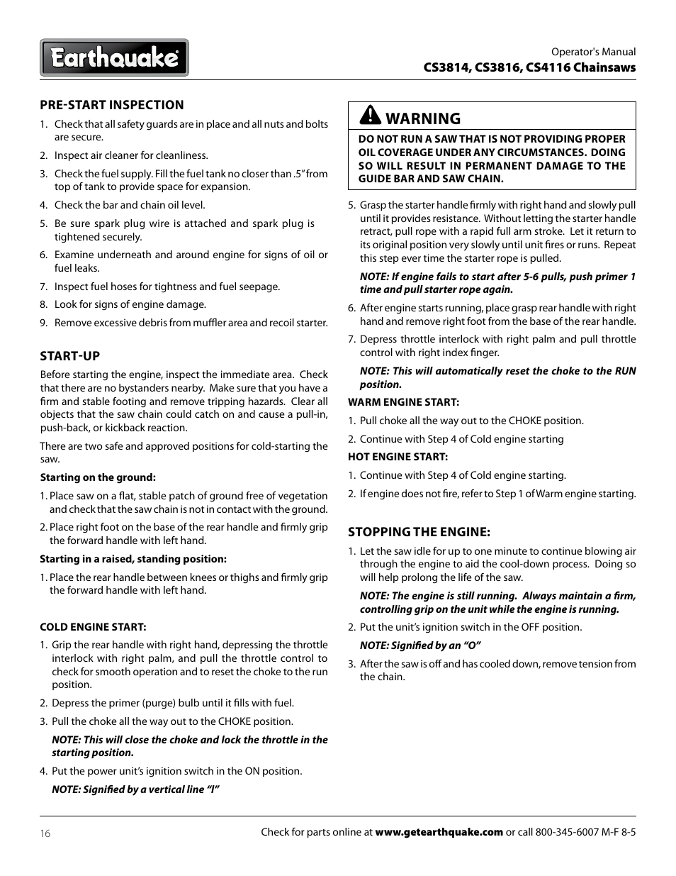 Warning | EarthQuake CS3814 User Manual | Page 16 / 32