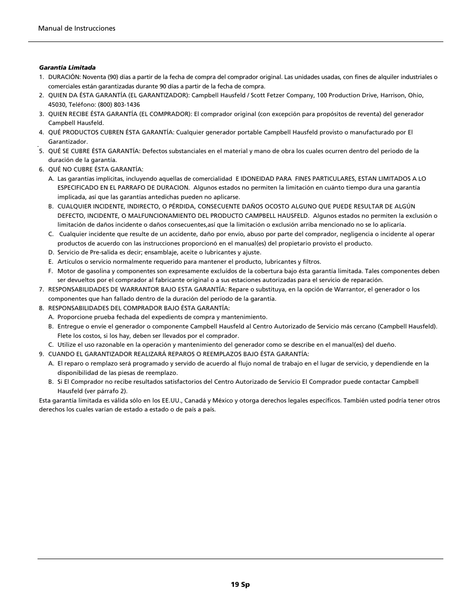 Campbell Hausfeld GN0800 User Manual | Page 19 / 20