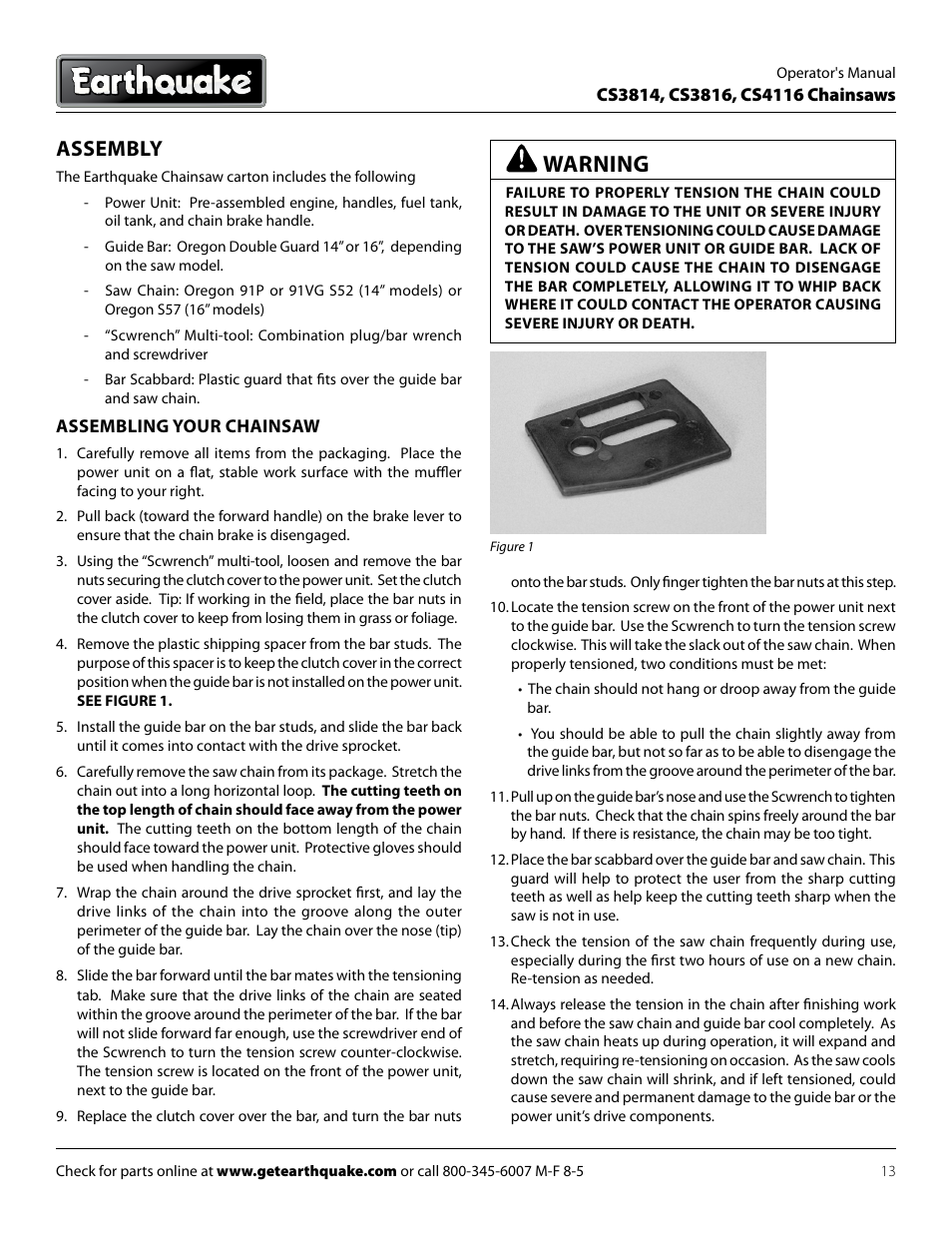 Warning, Assembly | EarthQuake CS4116 User Manual | Page 13 / 24