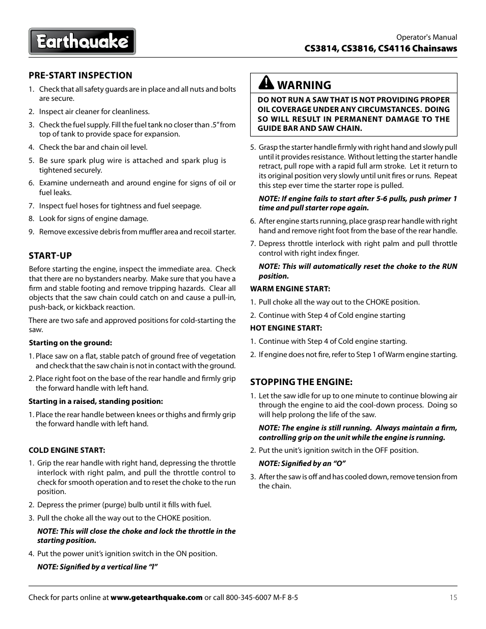 Warning | EarthQuake CS4116 User Manual | Page 15 / 24