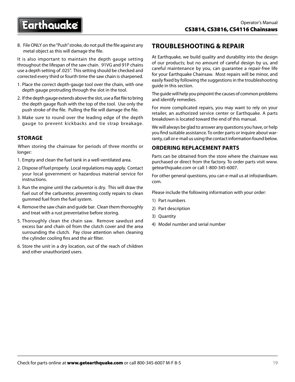 Troubleshooting & repair | EarthQuake CS4116 User Manual | Page 19 / 24
