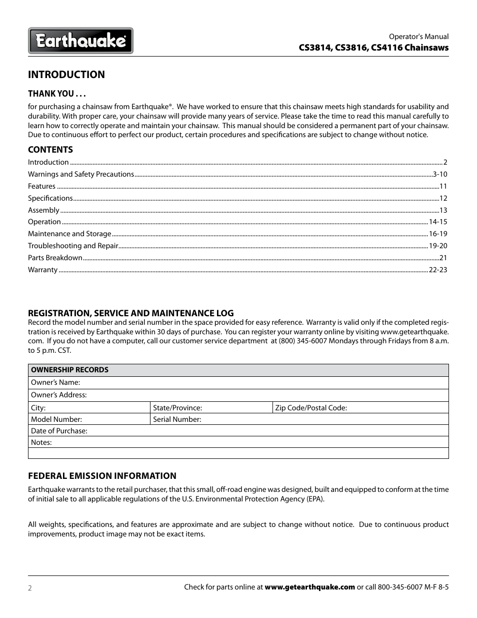 Introduction | EarthQuake CS4116 User Manual | Page 2 / 24