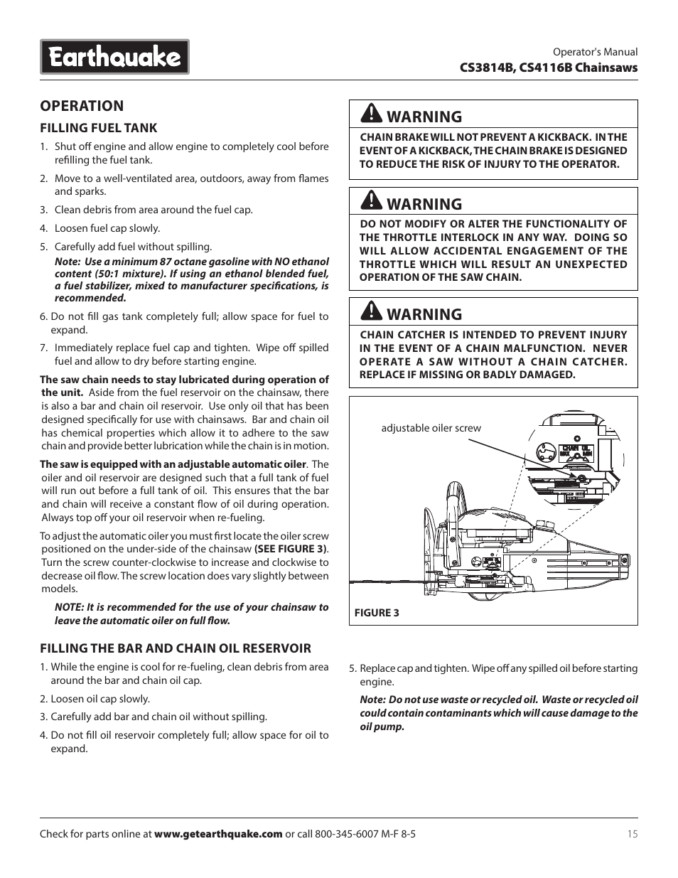 Warning, Operation | EarthQuake CS4116B User Manual | Page 15 / 32