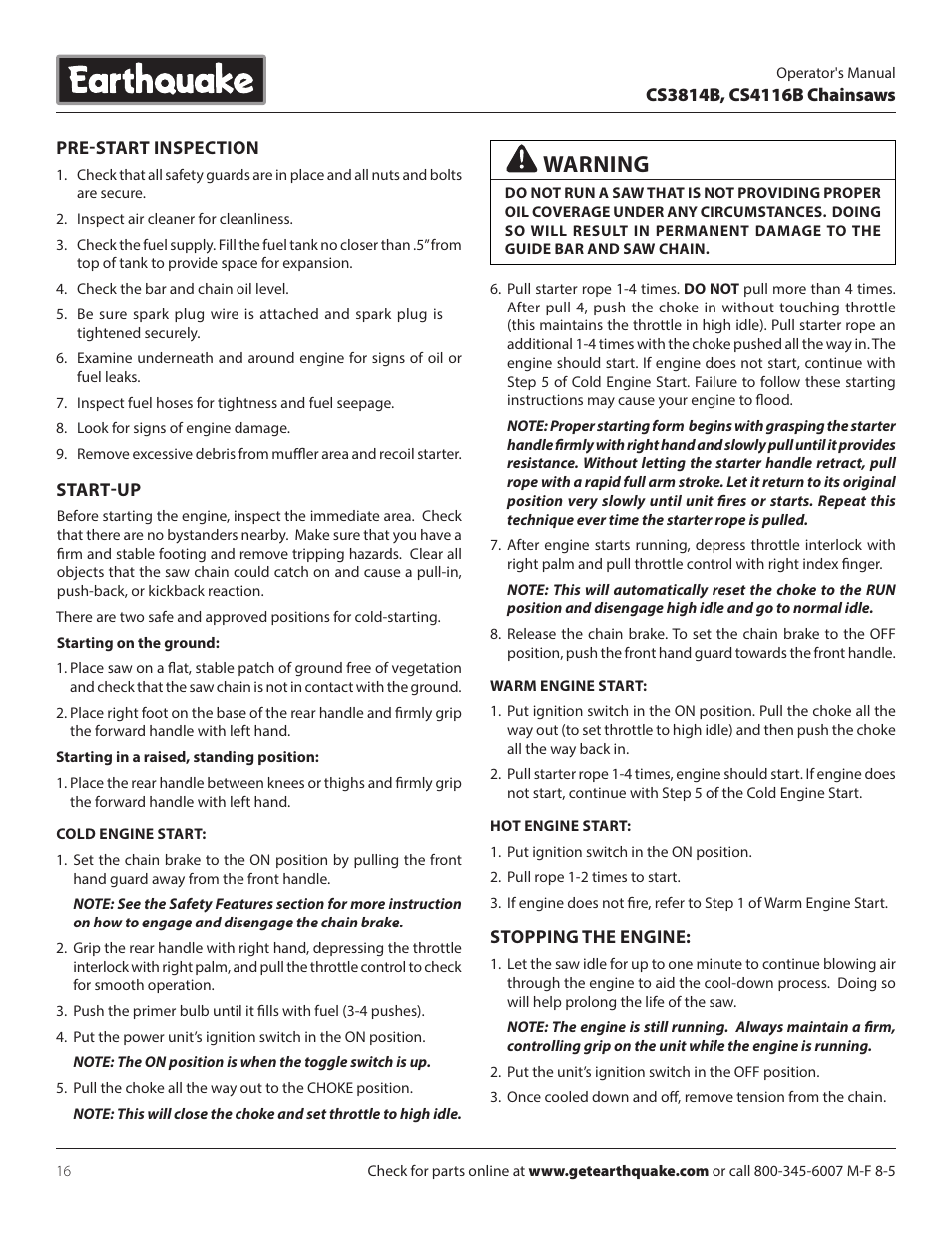 Warning | EarthQuake CS4116B User Manual | Page 16 / 32