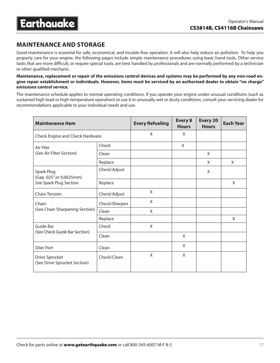 Maintenance and storage | EarthQuake CS4116B User Manual | Page 17 / 32
