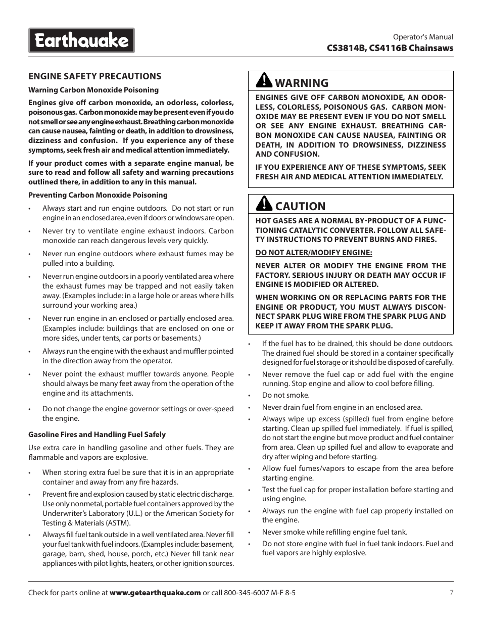 Caution, Warning | EarthQuake CS4116B User Manual | Page 7 / 32