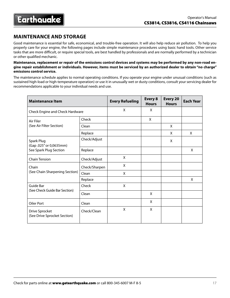 Maintenance and storage | EarthQuake CS3816 User Manual | Page 17 / 32