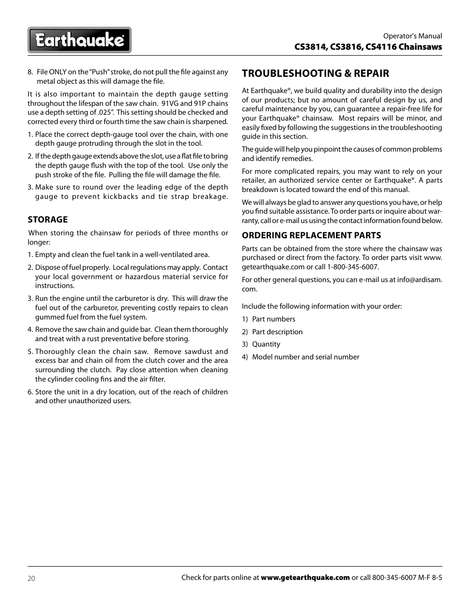 Troubleshooting & repair | EarthQuake CS3816 User Manual | Page 20 / 32