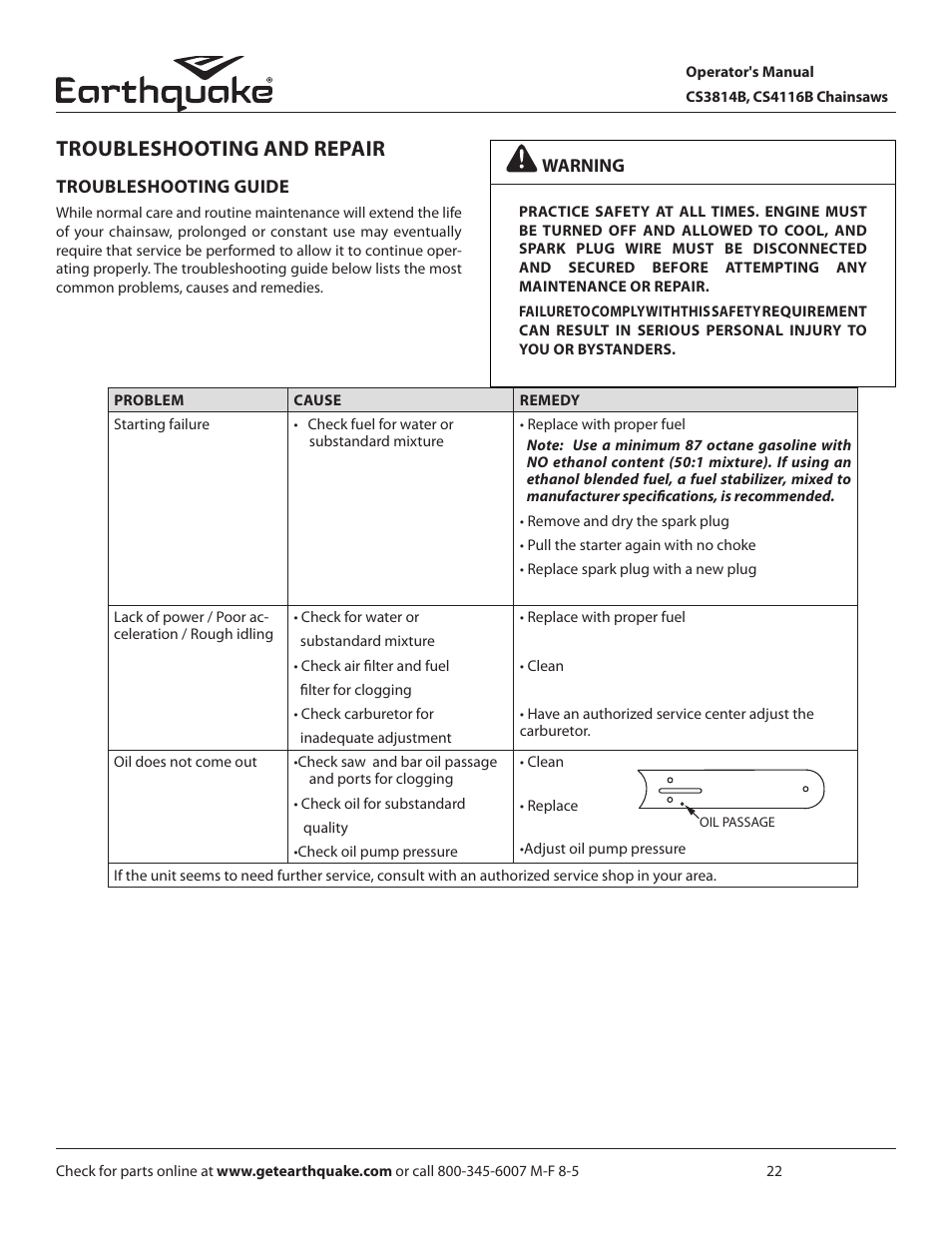 Troubleshooting and repair | EarthQuake CS4116B User Manual | Page 22 / 32