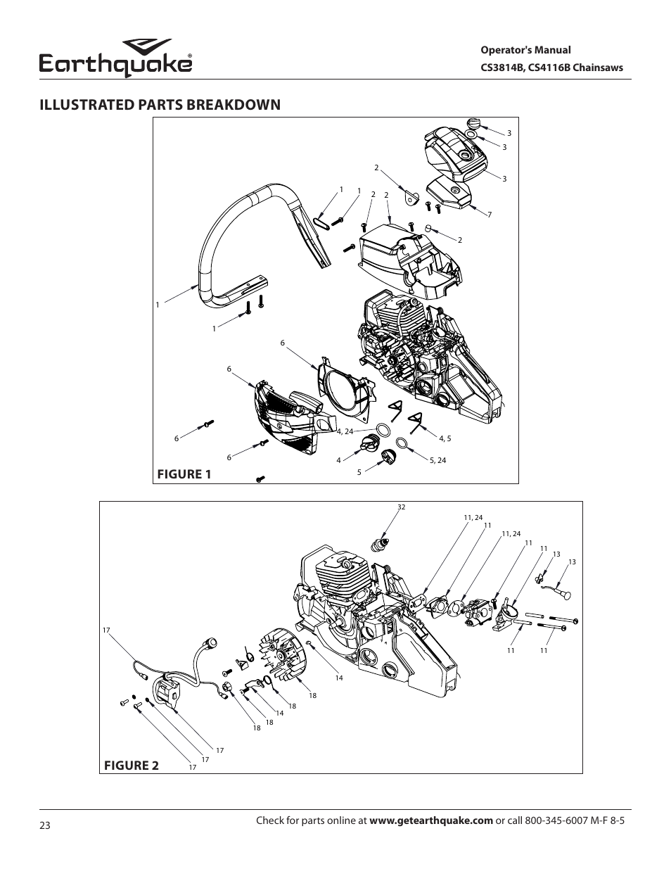 Illustrated parts breakdown, Figure 1, Figure 2 | EarthQuake CS4116B User Manual | Page 23 / 32