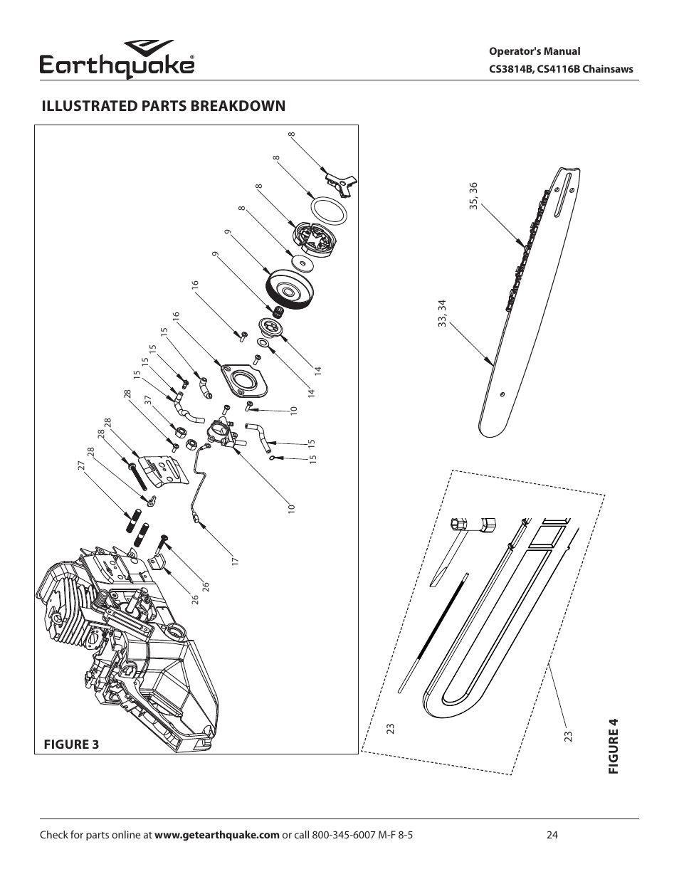 Illustrated parts breakdown, Figure 3, Figure 4 | EarthQuake CS4116B User Manual | Page 24 / 32