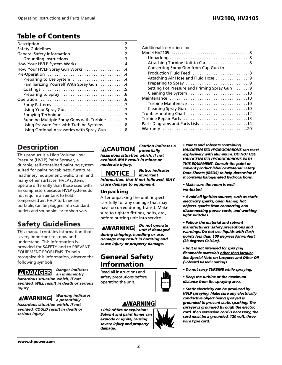 Campbell Hausfeld HV2105 User Manual | Page 2 / 20