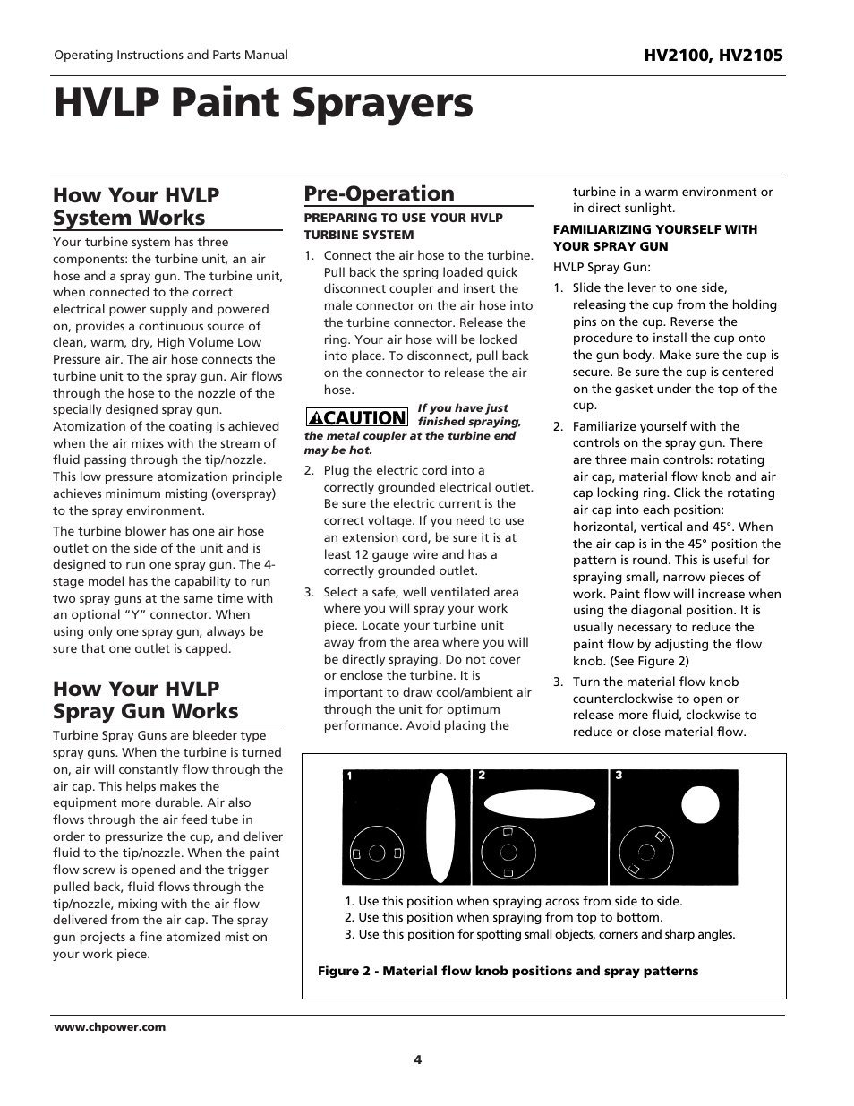 Hvlp paint sprayers, How your hvlp system works, How your hvlp spray gun works | Pre-operation, Caution | Campbell Hausfeld HV2105 User Manual | Page 4 / 20