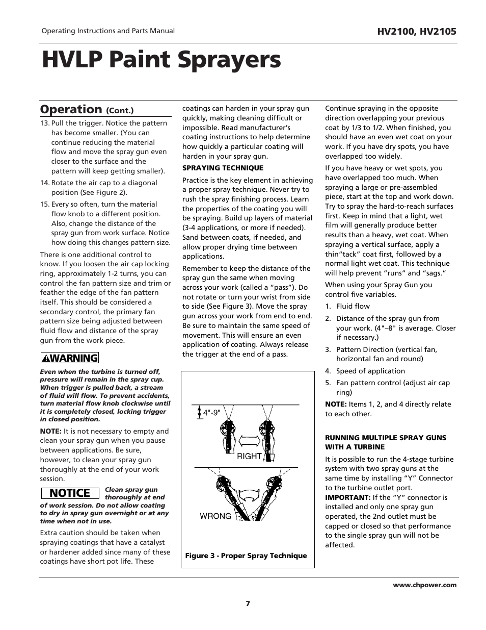 Hvlp paint sprayers, Operation, Notice | Warning | Campbell Hausfeld HV2105 User Manual | Page 7 / 20