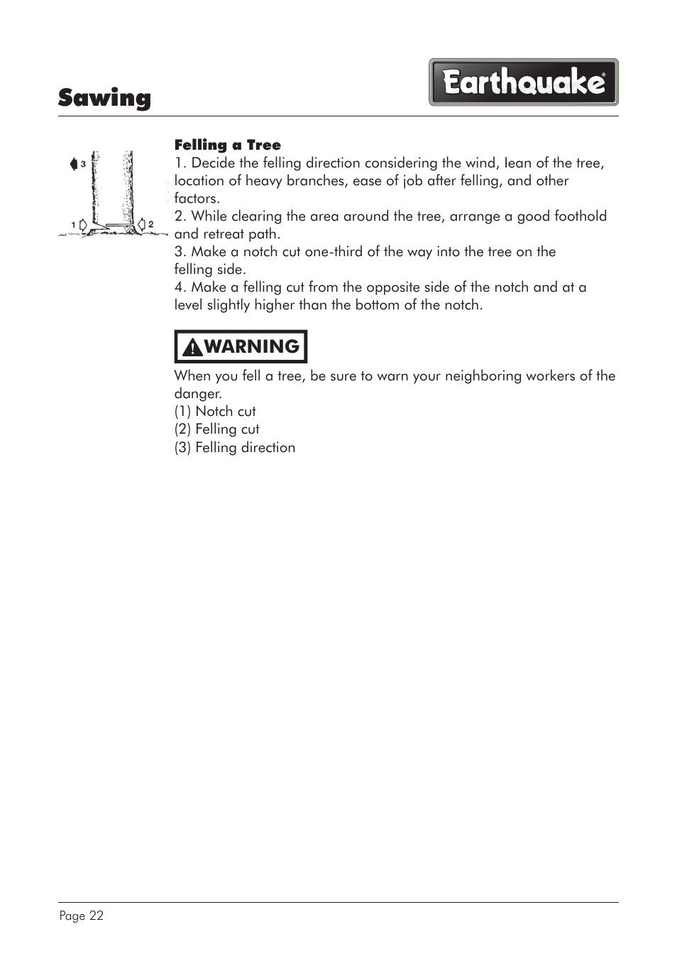 Sawing, Warning | EarthQuake CS4518 User Manual | Page 22 / 40