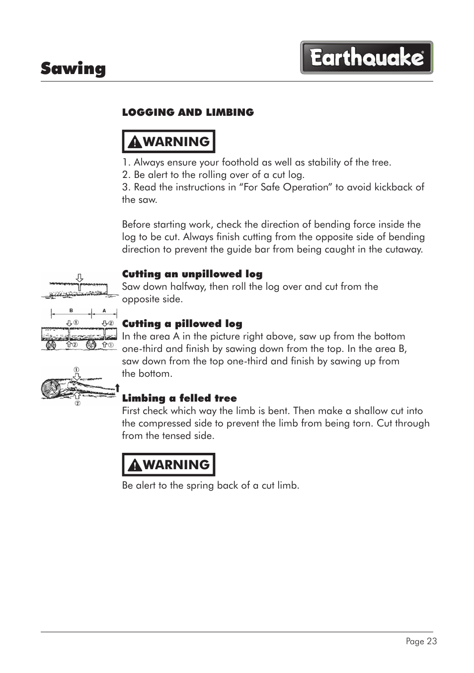 Sawing, Warning | EarthQuake CS4518 User Manual | Page 23 / 40