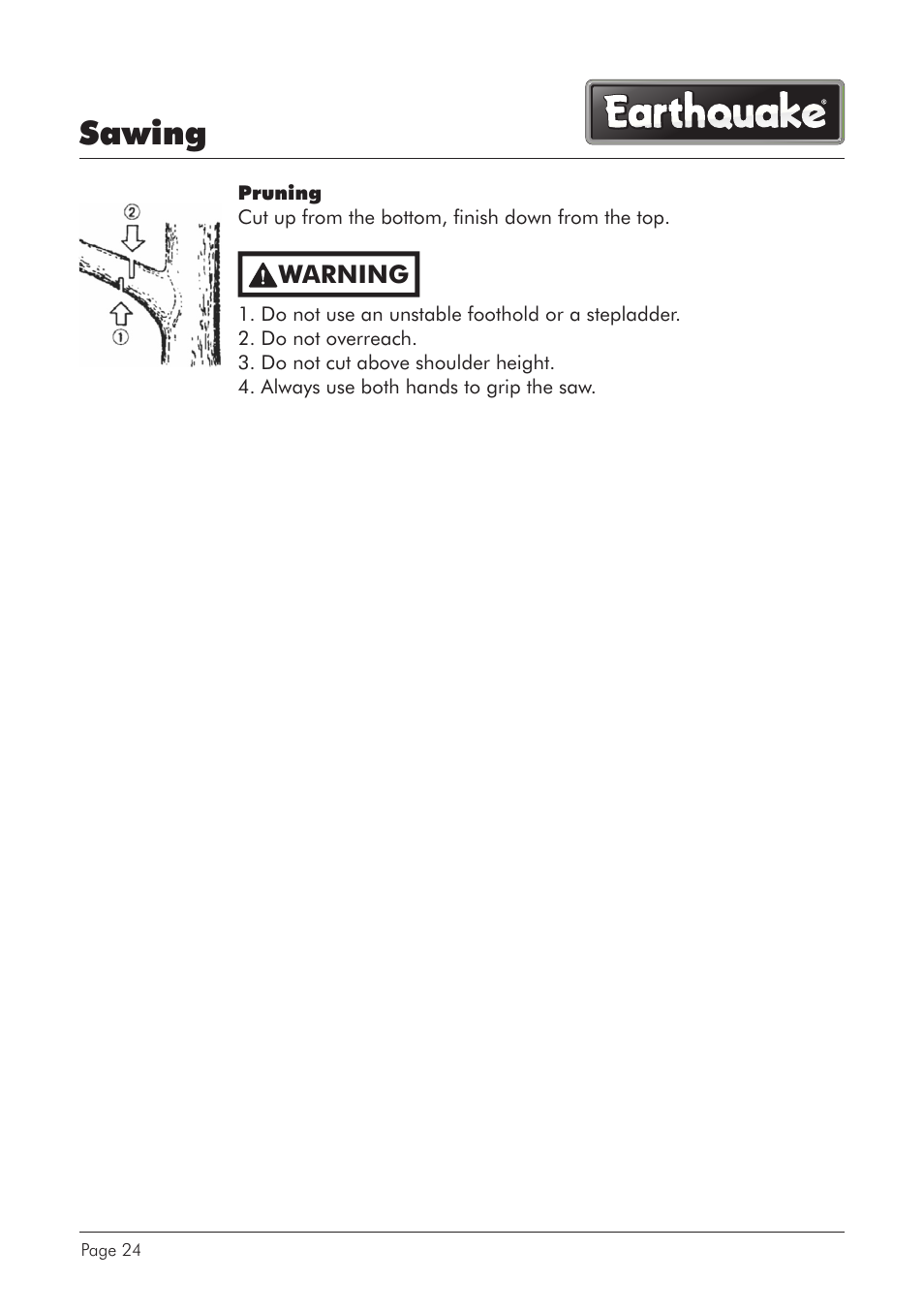 Sawing, Warning | EarthQuake CS4518 User Manual | Page 24 / 40