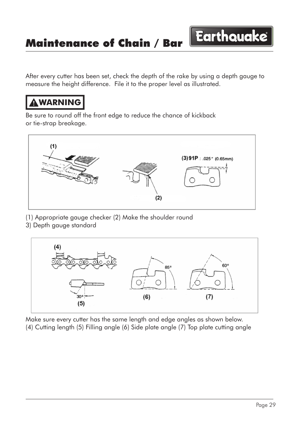 Maintenance of chain / bar | EarthQuake CS4518 User Manual | Page 29 / 40