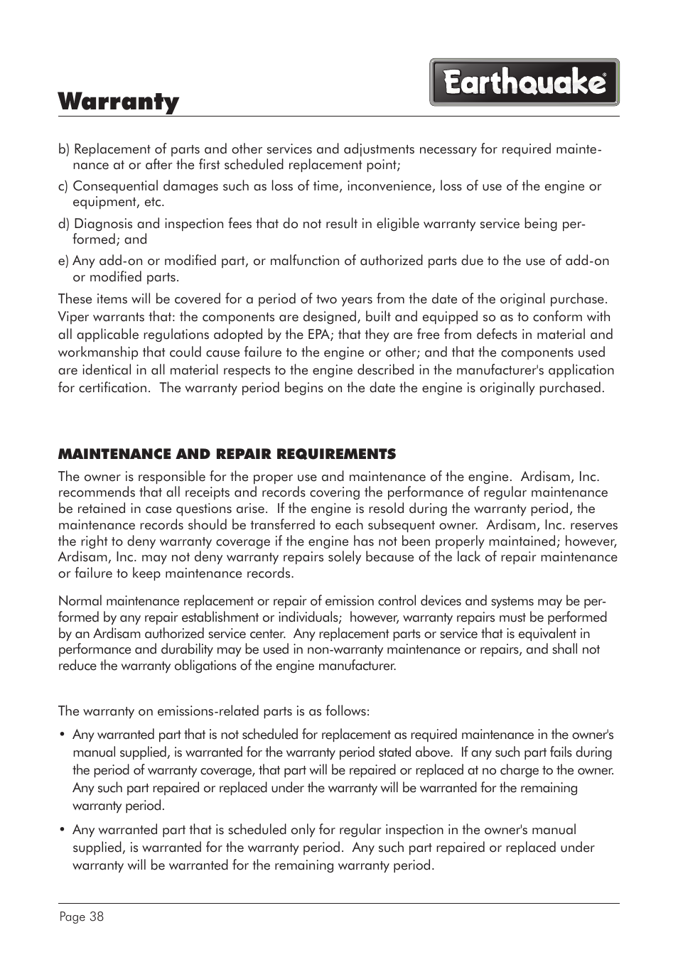 Warranty | EarthQuake CS4518 User Manual | Page 38 / 40