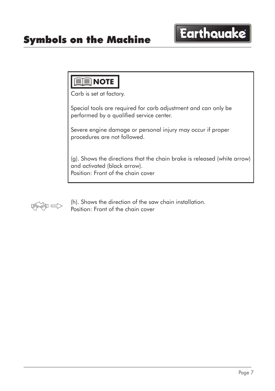 Symbols on the machine | EarthQuake CS4518 User Manual | Page 7 / 40