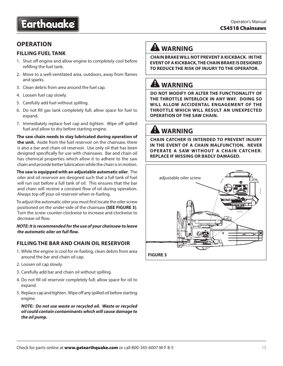 Warning, Operation | EarthQuake CS4518 User Manual | Page 15 / 32