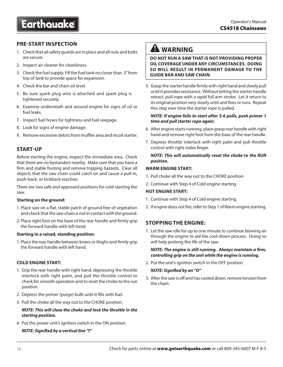 Warning | EarthQuake CS4518 User Manual | Page 16 / 32