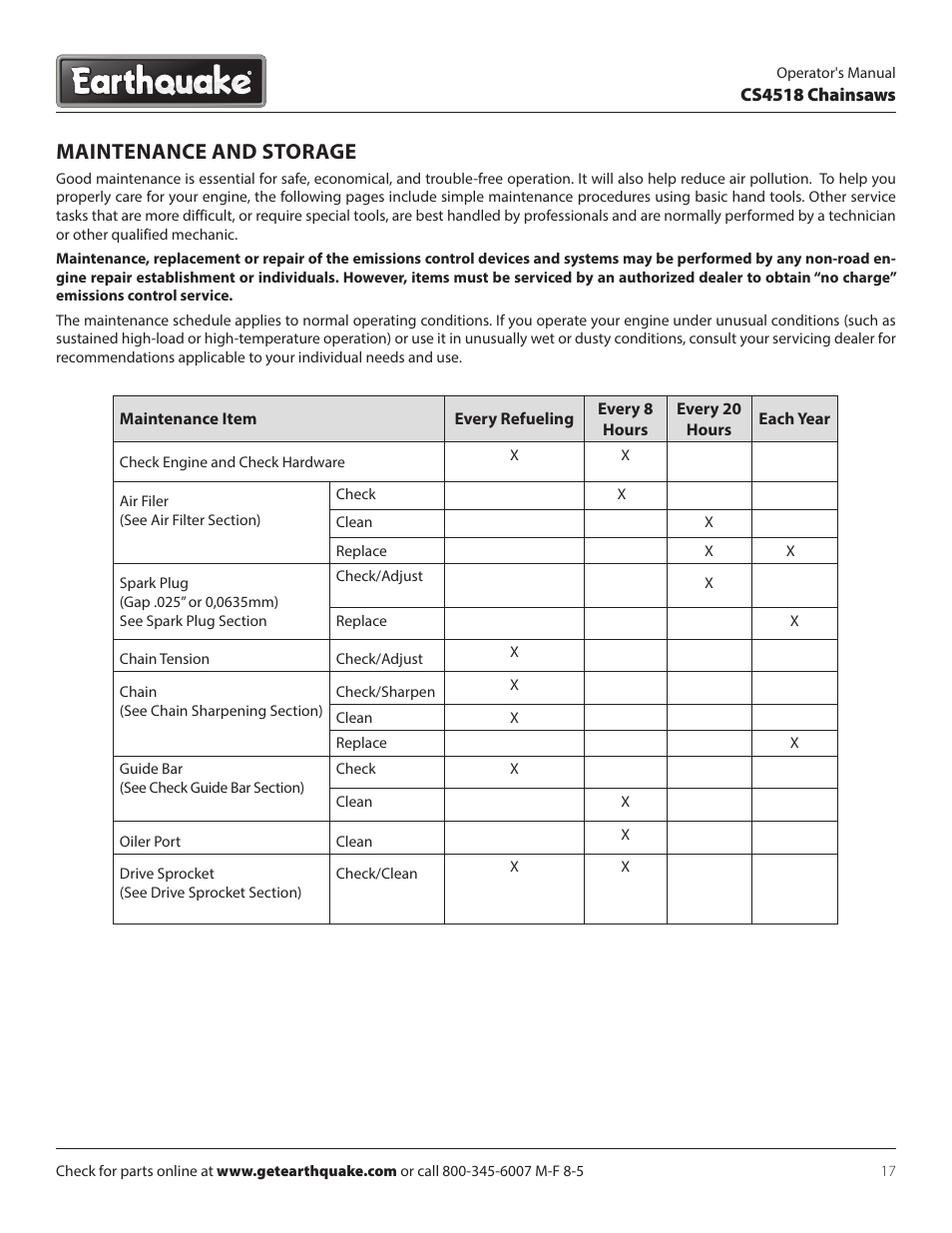 Maintenance and storage | EarthQuake CS4518 User Manual | Page 17 / 32